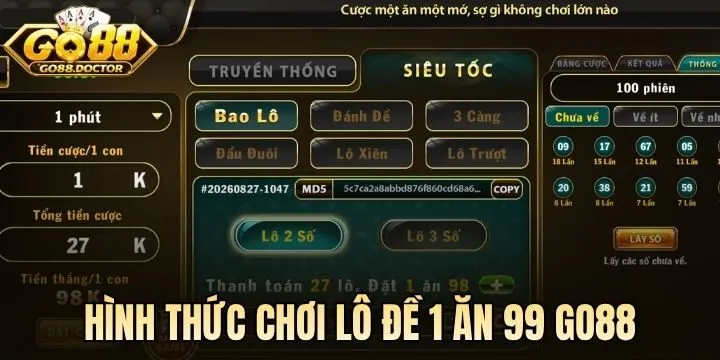 Hình thức chơi Lô Đề 1 Ăn 99 Go88