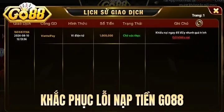 Biện pháp khắc phục lỗi nạp tiền Go88