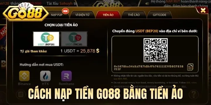 Quy trình nạp tiền Go88 chi tiết với từng phương thức