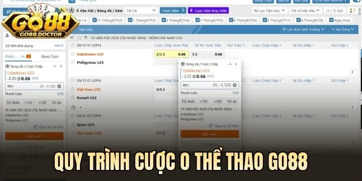 Thao tác đặt cược tại O Thể Thao Go88
