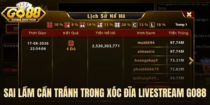 Sai lầm nguy hại cần tránh khi chơi Xóc Đĩa Livestream Go88
